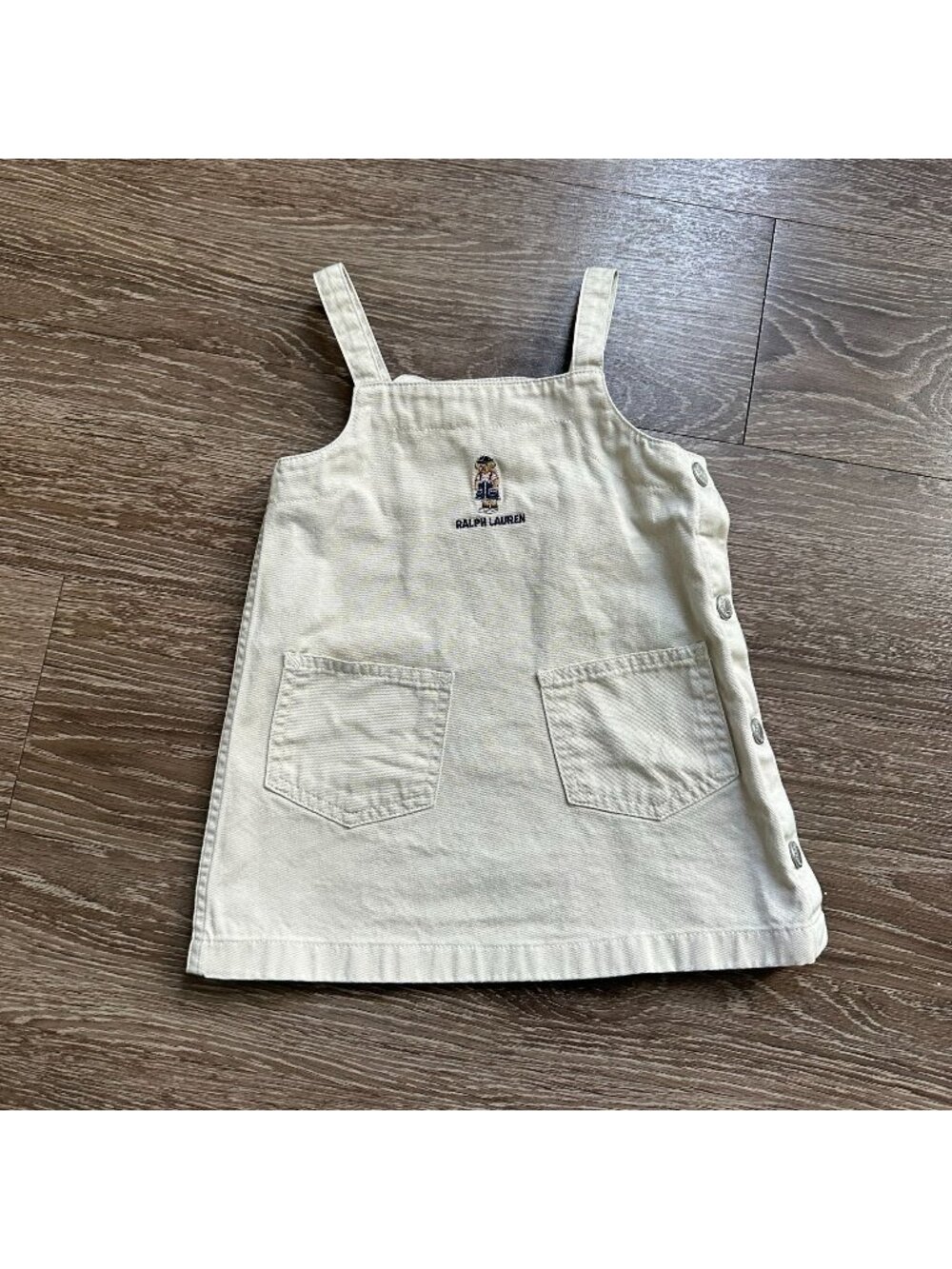 Ralph Lauren Baby Bear Embroidered Overall Dress 12-18M Preppy Minimalist Cotton